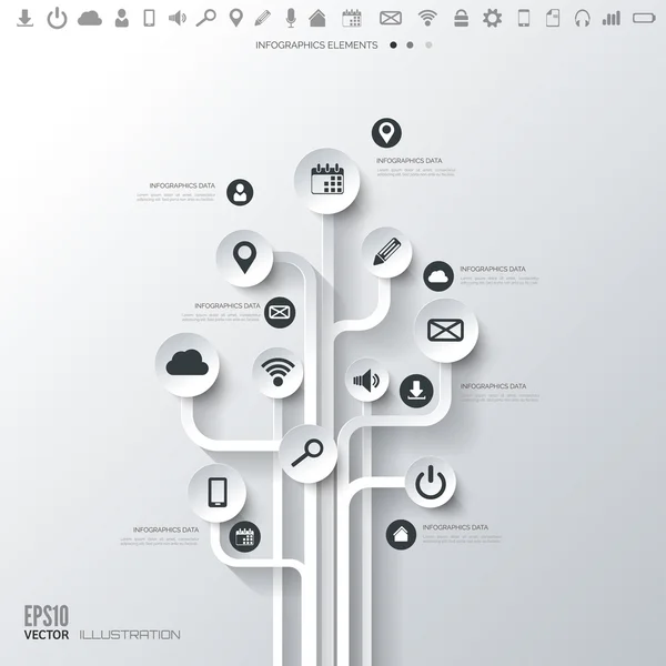 Pictogram boom. vlakke abstracte achtergrond met web pictogrammen. interface-symbolen. cloud computing. mobiele devices.business begrip. Stockvector