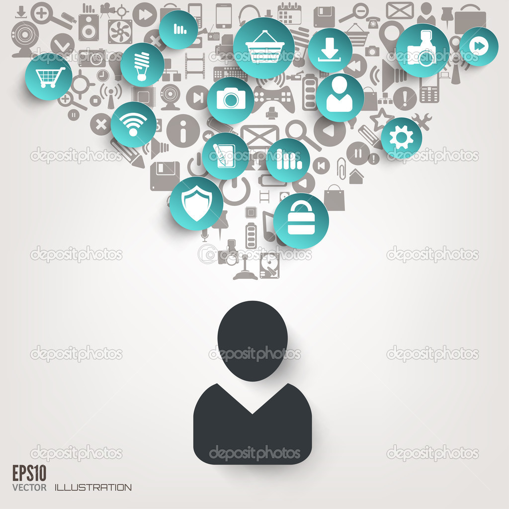 Flat abstract background with web icons. Interface symbols. Cloud computing. Mobile devices.Business concept.