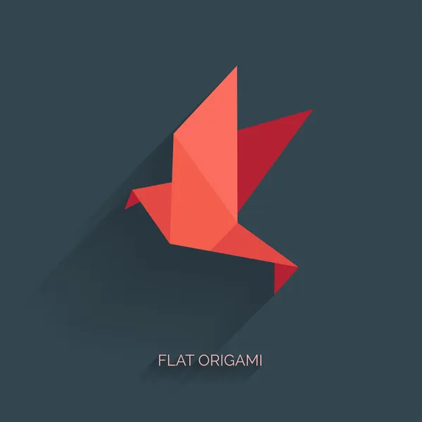Pájaro de papel de origami plano sobre fondo abstracto — Vector de stock