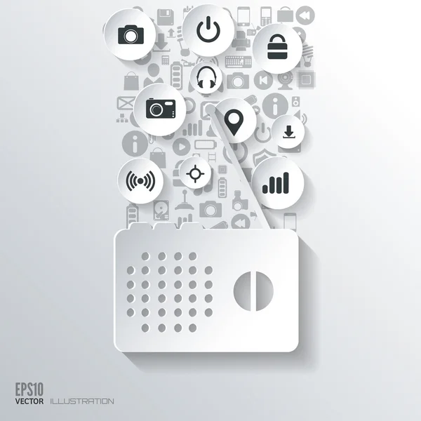 Fondo de computación en la nube con iconos web. Red social. Aplicación móvil. Elementos infográficos . — Vector de stock