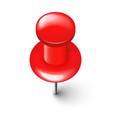 Gerçekçi kırmızı raptiye. Tahta tası beyaz arkaplanda izole edildi. İğneli plastik raptiye. Vektör illüstrasyonu