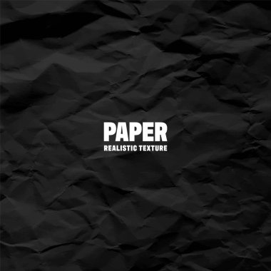Siyah buruşmuş kağıt dokusu deseni. Sert ve eski bir boşluk. Vektör soyut arkaplanı.