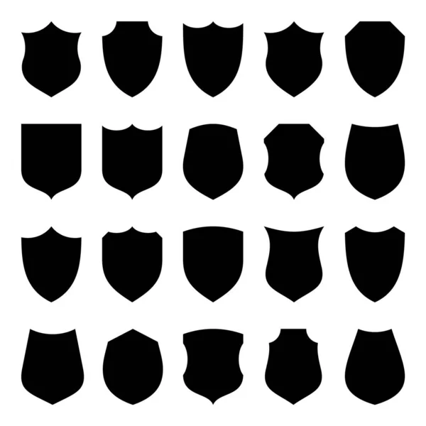 Set of various vintage shield icons. Black heraldic shields. Protection and security symbol, label. Vector illustration. — Stock Vector