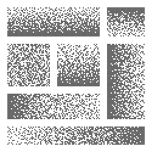 ピクセルの崩壊、崩壊効果。正方形の形で作られた様々な長方形の要素。点在するパターンを分散。単純な粒子とモザイクの質感。ベクターイラスト. — ストックベクタ