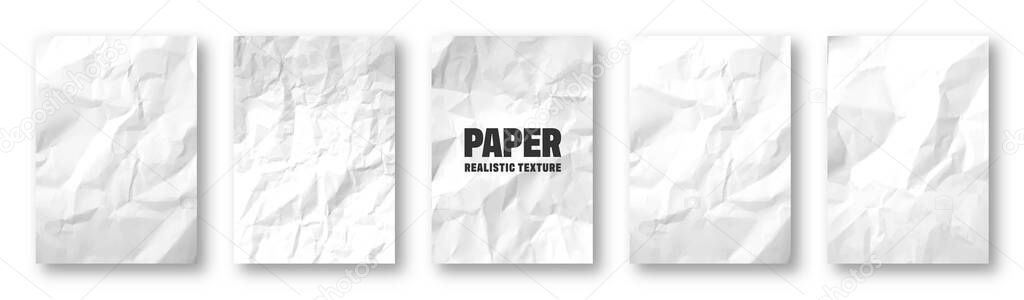 Realistic white crumpled paper texture. Isolated rough grunge old blank. Torn edges. Vector illustration.