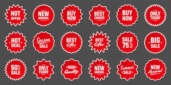 Realistic red price tags collection. Special offer or shopping discount label. Retail paper sticker. Promotional sale badge. Vector illustration. — Stock Vector