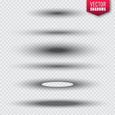 Şeffaf arkaplanda vektör gölgeleri koleksiyonu. Tasarım için gerçekçi gölge etkisi. Vektör illüstrasyonu.