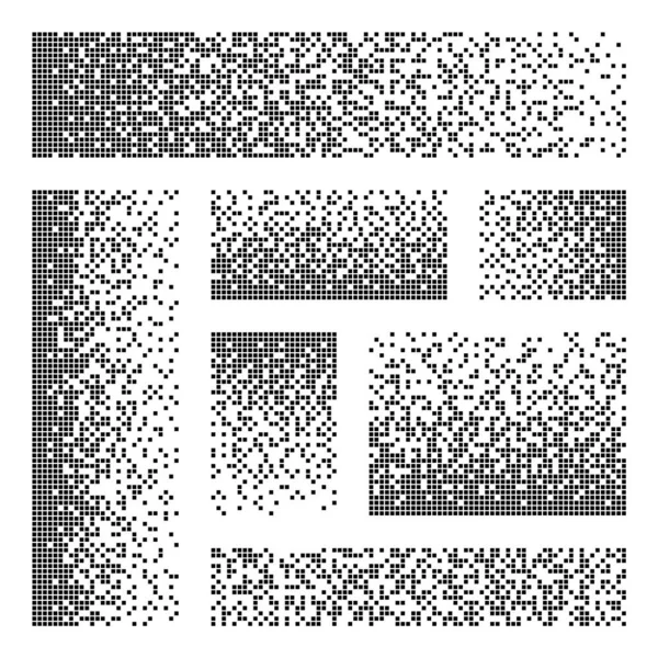 Desintegração de pixels, efeito de decaimento. Vários elementos retangulares feitos de formas quadradas. Padrão pontilhado disperso. Textura mosaica com partículas simples. Ilustração vetorial. — Vetor de Stock
