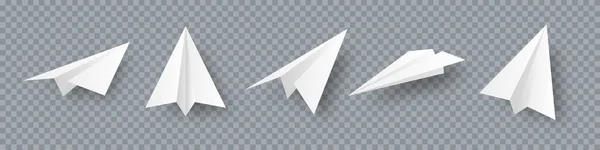 Coleção de aviões de papel artesanal realista em fundo transparente. Aviões Origami em estilo plano. Ilustração vetorial. — Vetor de Stock