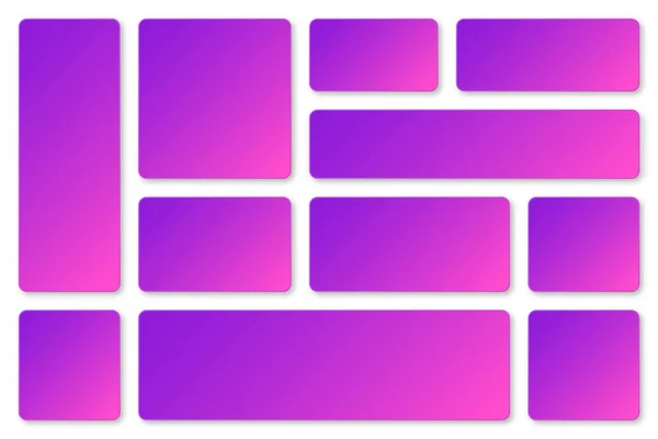 Modern colorful paper banners with violet and magenta gradient. Adhesive stickers, labels with rounded corners. Vector illustration. — Stock Vector