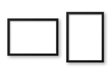Gerçekçi resim çerçevesi beyaz arkaplanda izole edildi. Boş poster maketi. Boş fotoğraf çerçevesi. Vektör illüstrasyonu.