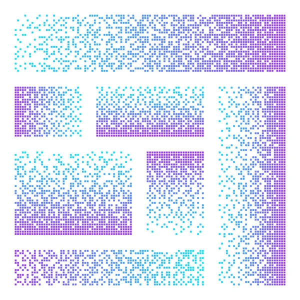 Распад пикселей, эффект распада. Различные прямоугольные элементы выполнены из красочных квадратных форм. Рассеянный пунктирный узор. Мозаичная текстура с простыми частицами. Векторная иллюстрация. — стоковый вектор