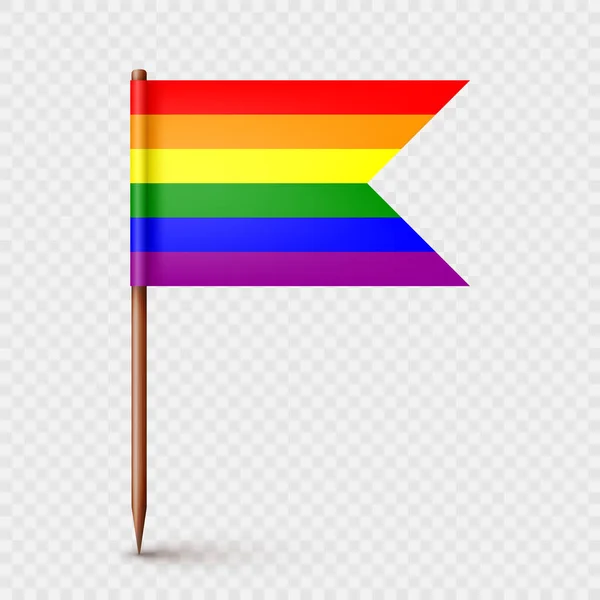 虹色のLGBTQの紙の旗と現実的な木製のつまようじ。広告やプロモーションのためのブランクモックアップ。プライド月間だ。ベクターイラスト — ストックベクタ