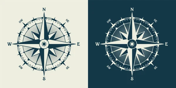 Ročník mořského větru, plavební mapa. Monochromatický navigační kompas s hlavními směry severu, východu, jihu a západu. Zeměpisná poloha, kartografie a navigace. Vektorová ilustrace. — Stockový vektor