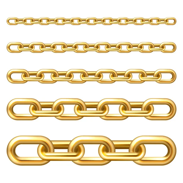 Realistic gold plated metal chain with golden links isolated on white background. Vector illustration. — Stock Vector