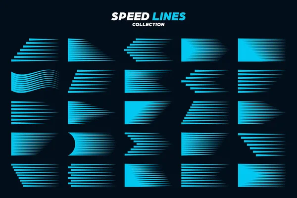 Collection de lignes de vitesse comiques bleues. Éléments de mouvement droits et ondulés pour votre design. Illustration vectorielle. — Image vectorielle