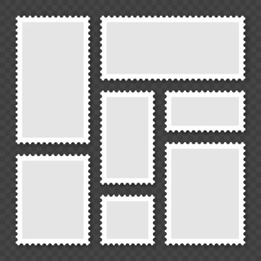 Boş posta pulları koleksiyonu. Gölgeli yapışkan kağıt damga. Vektör illüstrasyonu.