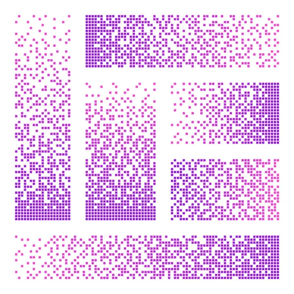 Auflösung der Pixel, Zerfallseffekt. Verschiedene rechteckige Elemente aus bunten quadratischen Formen. Verstreutes Punktemuster. Mosaische Textur mit einfachen Partikeln. Vektorillustration. — Stockvektor