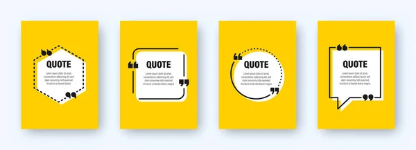 Set of modern yellow banners with quote frames. Speech bubbles with quotation marks. Blank text box and quotes. Blog post template. Vector illustration. — Stock Vector