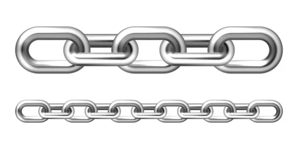 Cadeia de metal realista com elos de prata isolados no fundo branco. Ilustração vetorial. — Vetor de Stock