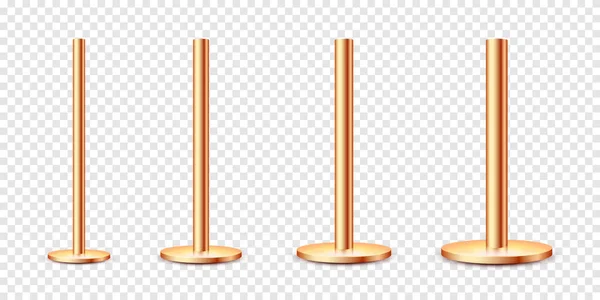 실제 금속 기둥들은 투명 한 배경에 분리되어 있다. 다양 한 직경의 화려 한 청동 파이프. 빌보드나 광고 깃발이 올라가는 것, 보유자. 벡터 일러스트. — 스톡 벡터