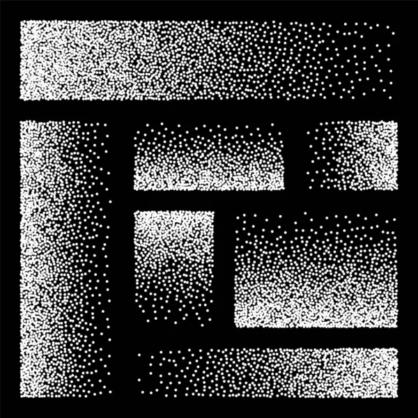 Noktalı desen, noktalı dikdörtgen tasarım elementleri. Noktalama, noktalama çizimi, noktalar kullanarak gölgeleme. Piksel ayrışması, rastgele yarım ton etkisi. Beyaz gürültü tanecikli doku. Vektör illüstrasyonu — Stok Vektör