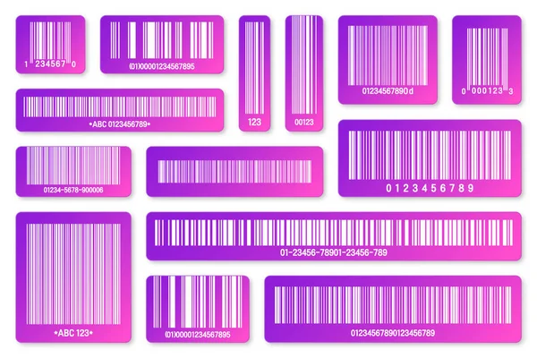 Sada moderních barevných čárových kódů produktů. Identifikační kód. Sériové číslo, číslo produktu s digitálními informacemi. Ukládat nebo supermarket skenovat štítky, cenovka. Vektorová ilustrace. — Stockový vektor