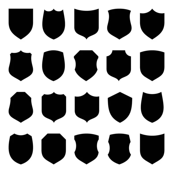 Set van verschillende vintage shield iconen. Zwarte heraldische schilden. Beschermings- en veiligheidssymbool, etiket. Vectorillustratie. — Stockvector