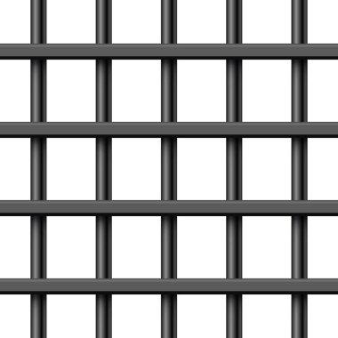 Siyah gerçekçi metal parmaklıklar beyaz arka planda izole edilmiş. Detaylı hapishane kafesi, demir parmaklıklar. Sabıka kaydı. Yaratıcı vektör illüstrasyonu.