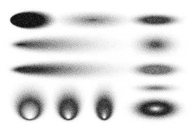 Noktalı gölgeler belirlendi, noktalı tasarım elementleri. Gittikçe azalıyor. Noktalama, noktalama çizimi, noktalar kullanarak gölgeleme. Piksel ayrışması, yarım ton etkisi. Beyaz gürültü tanecikli doku. Vektör illüstrasyonu.