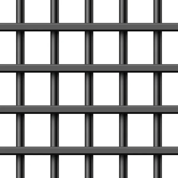 Black realistic metal prison bars isolated on white background. Detailed jail cage, prison iron fence. Criminal background mockup. Creative vector illustration. — Stock Vector