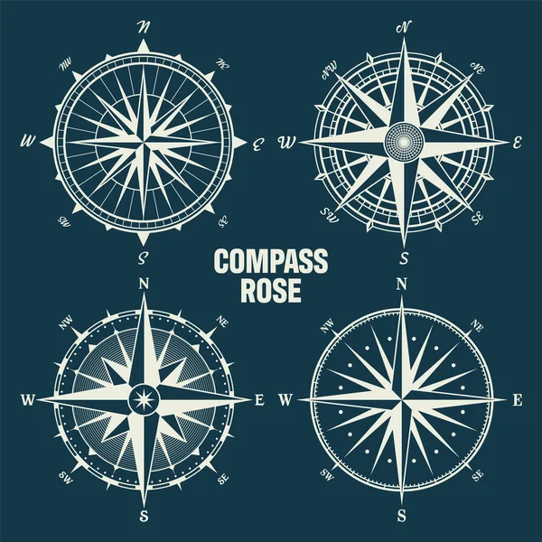 Vintage Marine Wind Rose, carta náutica. Brújula de navegación monocromática con direcciones cardinales del norte, este, sur, oeste. Posición geográfica, cartografía y navegación. Ilustración vectorial. — Archivo Imágenes Vectoriales