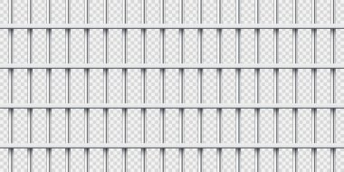 Gerçekçi metal hapishane parmaklıkları. Detaylı hapishane kafesi, demir parmaklıklar. Sabıka kaydı. Yaratıcı vektör illüstrasyonu.