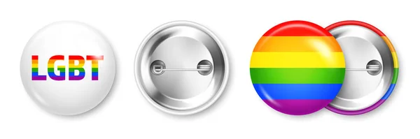 Настоящий красочный значок с радужным флагом ЛГБТК. Лесбиянки, геи, бисексуалы, трансгендерные символы любви, месяц гордости. 3D глянцевая круглая кнопка. Наклейка значка. Векторная иллюстрация — стоковый вектор