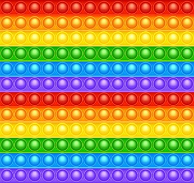 Renkli silikon anti-stres oyuncak dokusu, desen. Çocuklar için moda bir duyusal oyun. Gökkuşağı, parlak renkli patlamış baloncuklu hareketli oyuncağı itin. Vektör illüstrasyonu