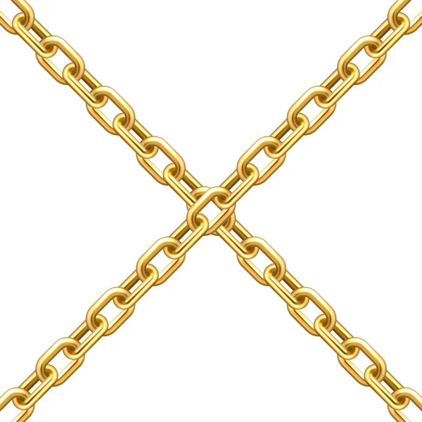 Realistic crossing metal chains with golden links isolated on white background. Vector illustration. — Stock Vector