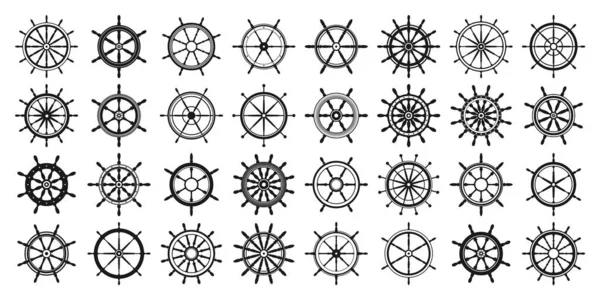 Коллекция старинных рулевых колес. Корабль, символ ретро-колеса яхты. Иконка морского руля. Элемент морского дизайна. Векторная иллюстрация — стоковый вектор