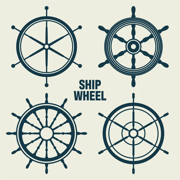 Coleção de volantes vintage. Navio, iate símbolo roda retro. Ícone de leme náutico. Elemento de design marinho. Ilustração vetorial —  Vetores de Stock