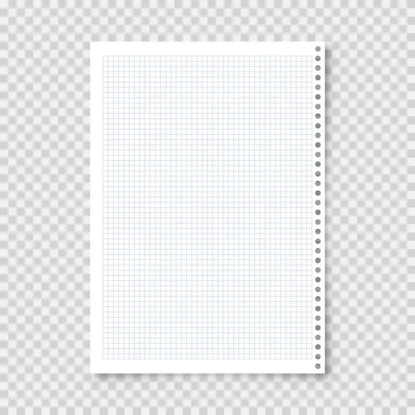 Realistisk blank fodrad pappersark i A4-format på transparent bakgrund. Anteckningsbok, dokument. Designa mall eller mockup. Vektorillustration. — Stock vektor