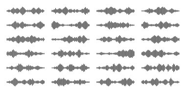 Sesli mesaj, posta. Sosyal medya sohbeti. Mesajlaşma uygulaması, müzik çalar, ses veya video düzenleyici arayüzü ögesi. Ses asistanı, kayıt cihazı. Ses dalgaları. Vektör illüstrasyonu