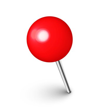 Gerçekçi kırmızı raptiye. Tahta tası beyaz arkaplanda izole edildi. İğneli plastik raptiye. Vektör illüstrasyonu.