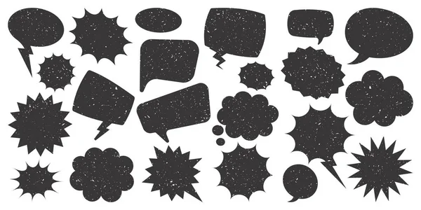 Black grunge comic speech φυσαλίδες απομονώνονται σε λευκό φόντο. Χειροποίητα ρετρό αυτοκόλλητα. Κουβέντα, μήνυμα. Εικονογράφηση διανύσματος — Διανυσματικό Αρχείο