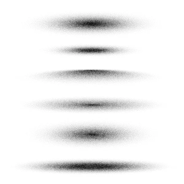 Ensemble d'ombres à pointillés, éléments de design pointillés. Gradient décroissant. Stippling, dessin de points, ombrage à l'aide de points. Désintégration des pixels, effet demi-teinte. Texture granuleuse à bruit blanc. Illustration vectorielle — Image vectorielle