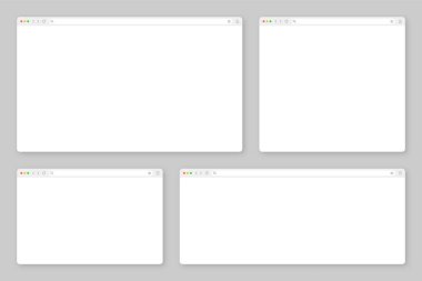 Araç çubuğu ve arama alanı olan boş web tarayıcı penceresi. Modern web sitesi, düz stil internet sayfası. Bilgisayar, tablet ve akıllı telefon için tarayıcı modeli. Uyumlu kullanıcı arayüzü. Vektör illüstrasyonu
