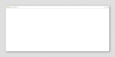 Araç çubuğu ve arama alanı olan boş web tarayıcı penceresi. Modern web sitesi, düz stil internet sayfası. Bilgisayar, tablet ve akıllı telefon için tarayıcı modeli. Vektör illüstrasyonu
