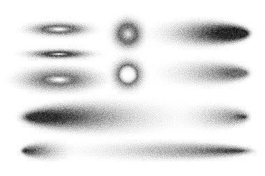 Noktalı gölgeler belirlendi, noktalı tasarım elementleri. Gittikçe azalıyor. Noktalama, noktalama çizimi, noktalar kullanarak gölgeleme. Piksel ayrışması, yarım ton etkisi. Beyaz gürültü tanecikli doku. Vektör illüstrasyonu