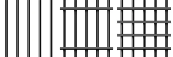 Barres métalliques réalistes noires isolées sur fond blanc. Cage de prison détaillée, clôture en fer de prison. Une maquette d'antécédents criminels. Illustration vectorielle créative. — Image vectorielle