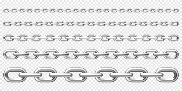 Realistic metal chain with silver links on checkered background. Vector illustration. — Stock Vector