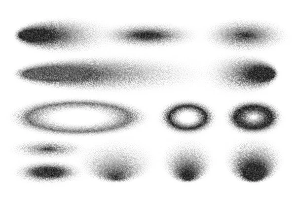 Stipple shadows set, dotted design elements. Fading gradient. Stippling, dotwork drawing, shading using dots. Pixel disintegration, halftone effect. White noise grainy texture. Vector illustration — Stockvektor
