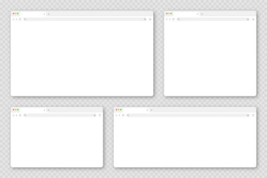 Sekme, araç çubuğu ve arama alanı olan boş web tarayıcı penceresi. Modern web sitesi, düz stil internet sayfası. Bilgisayar, tablet ve akıllı telefon için tarayıcı modeli. Uyarlamalı UI. Vektör illüstrasyonu